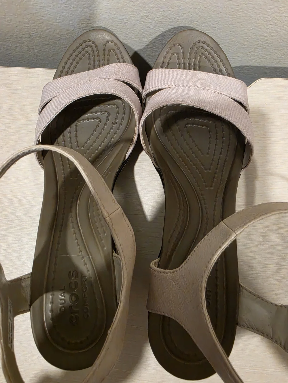 CROCS Women's Beige Ankle-Strap Wedge Sandals